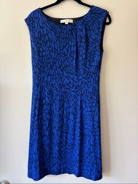 LOFT Royal Blue Abstract-Print Cap-Sleeve Dress